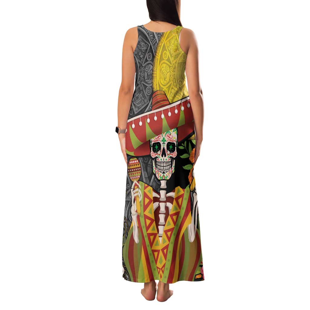 Mexico Dia De Los Muertos Family Matching Tank Maxi Dress and Hawaiian Shirt Sugar Skull Sombrero Aztec Pattern - Wonder Print Shop