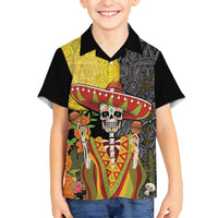 Mexico Dia De Los Muertos Family Matching Tank Maxi Dress and Hawaiian Shirt Sugar Skull Sombrero Aztec Pattern - Wonder Print Shop