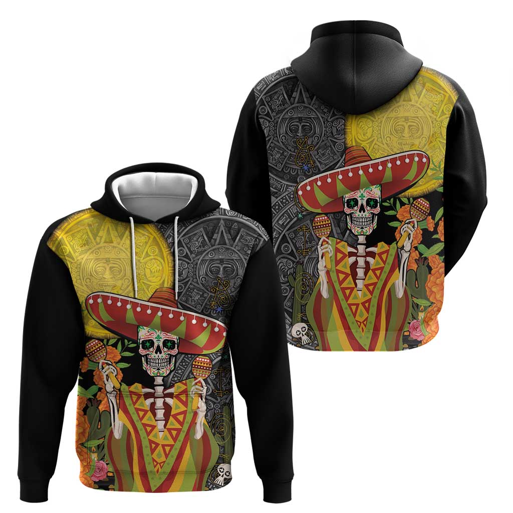 Mexico Dia De Los Muertos Hoodie Sugar Skull Sombrero Aztec Pattern - Wonder Print Shop