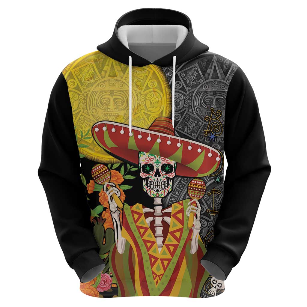 Mexico Dia De Los Muertos Hoodie Sugar Skull Sombrero Aztec Pattern - Wonder Print Shop