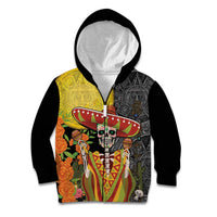 Mexico Dia De Los Muertos Kid Hoodie Sugar Skull Sombrero Aztec Pattern - Wonder Print Shop