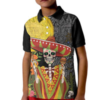 Mexico Dia De Los Muertos Kid Polo Shirt Sugar Skull Sombrero Aztec Pattern - Wonder Print Shop