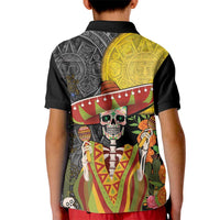Mexico Dia De Los Muertos Kid Polo Shirt Sugar Skull Sombrero Aztec Pattern - Wonder Print Shop