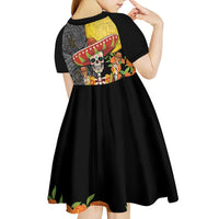 Mexico Dia De Los Muertos Kid Short Sleeve Dress Sugar Skull Sombrero Aztec Pattern - Wonder Print Shop