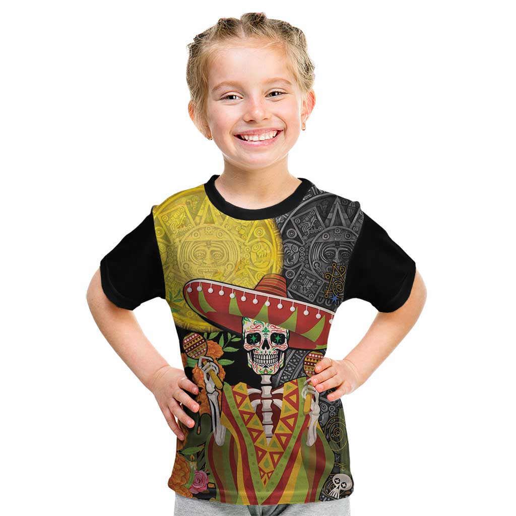 Mexico Dia De Los Muertos Kid T Shirt Sugar Skull Sombrero Aztec Pattern - Wonder Print Shop