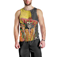 Mexico Dia De Los Muertos Men Tank Top Sugar Skull Sombrero Aztec Pattern - Wonder Print Shop