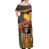 Mexico Dia De Los Muertos Off Shoulder Maxi Dress Sugar Skull Sombrero Aztec Pattern - Wonder Print Shop