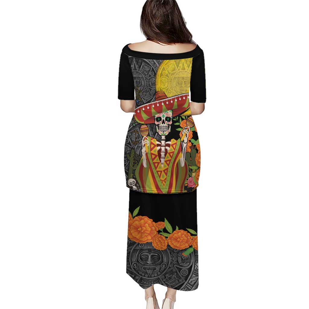 Mexico Dia De Los Muertos Puletasi Sugar Skull Sombrero Aztec Pattern - Wonder Print Shop