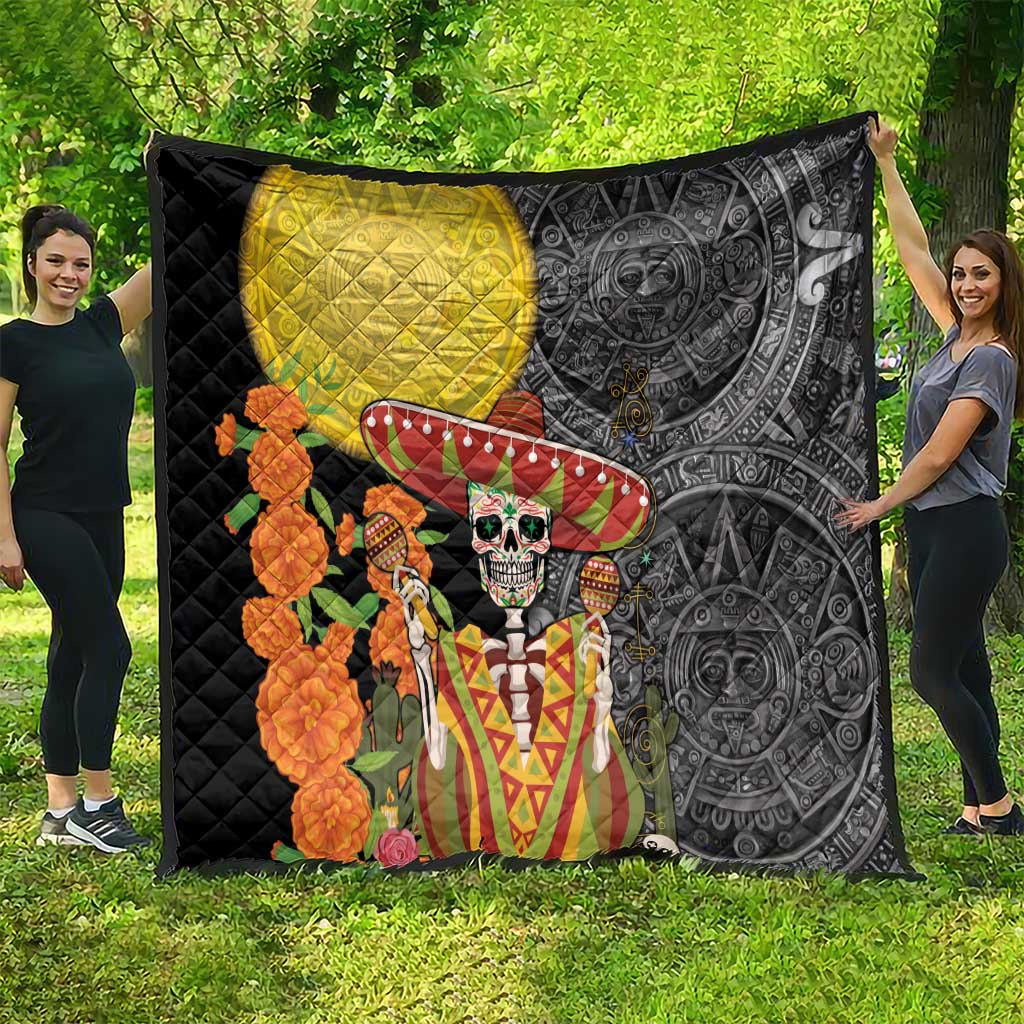 Mexico Dia De Los Muertos Quilt Sugar Skull Sombrero Aztec Pattern - Wonder Print Shop