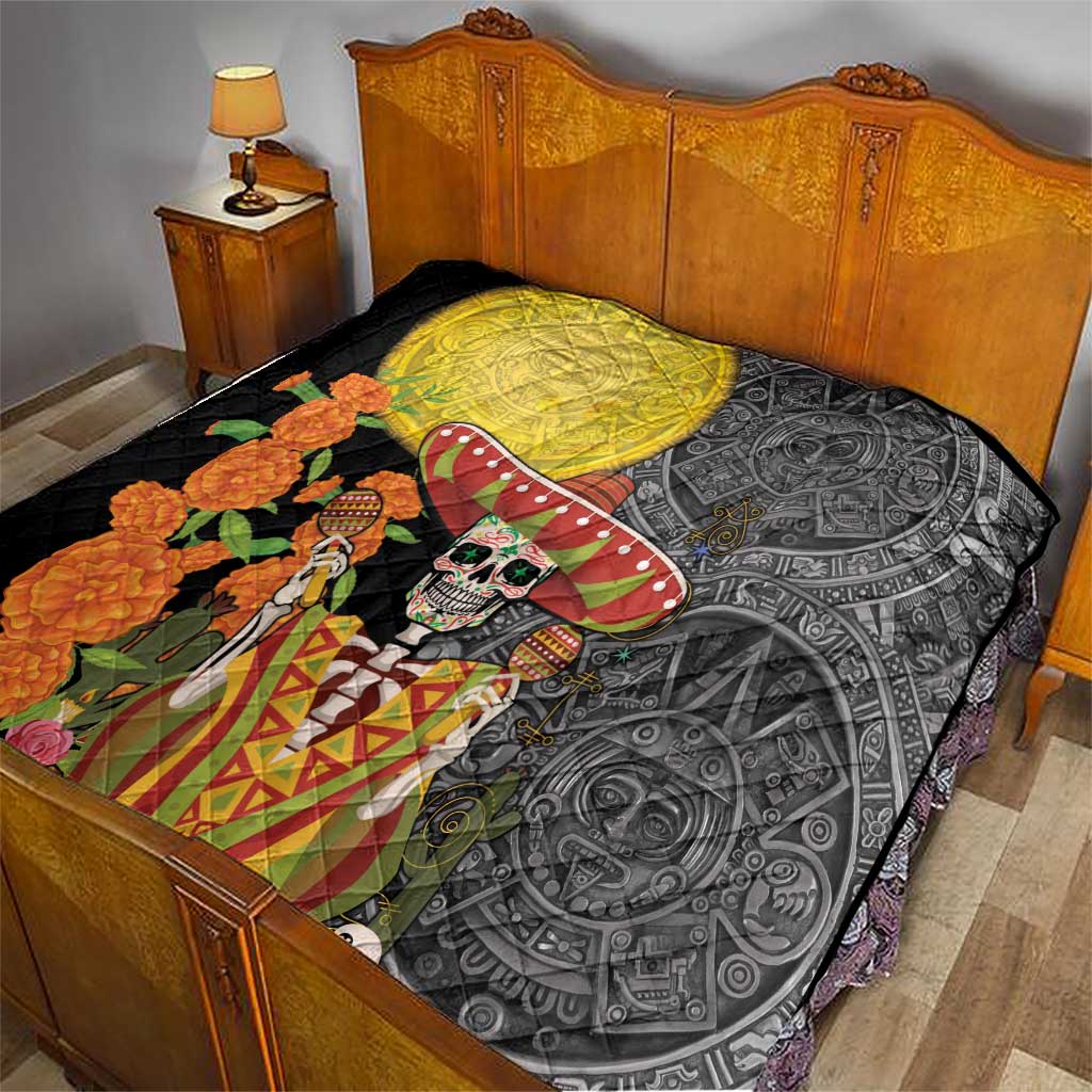 Mexico Dia De Los Muertos Quilt Sugar Skull Sombrero Aztec Pattern - Wonder Print Shop