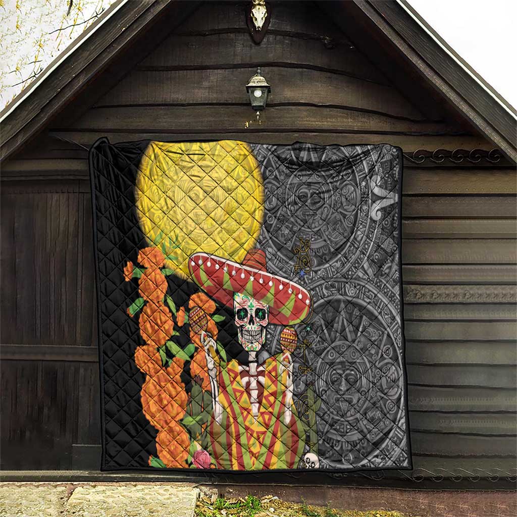 Mexico Dia De Los Muertos Quilt Sugar Skull Sombrero Aztec Pattern - Wonder Print Shop