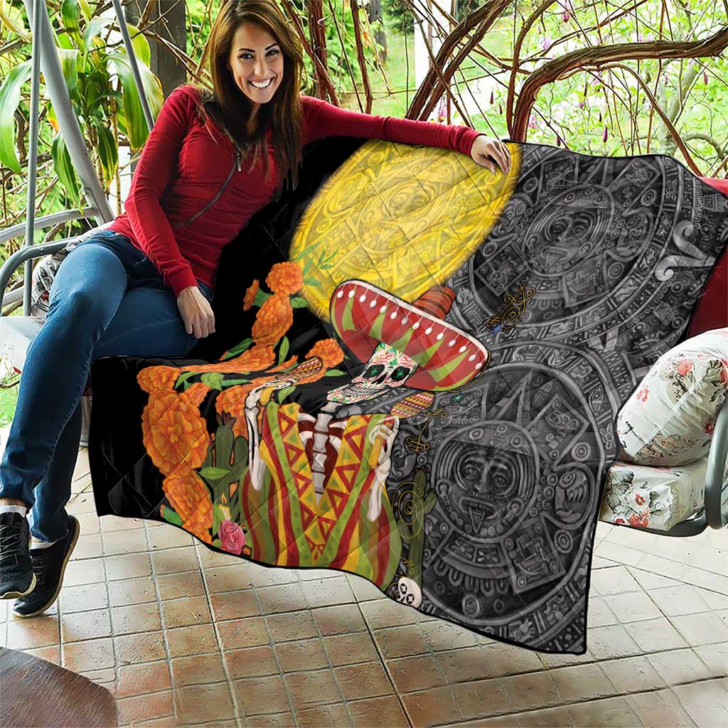 Mexico Dia De Los Muertos Quilt Sugar Skull Sombrero Aztec Pattern - Wonder Print Shop