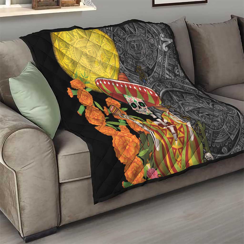 Mexico Dia De Los Muertos Quilt Sugar Skull Sombrero Aztec Pattern - Wonder Print Shop