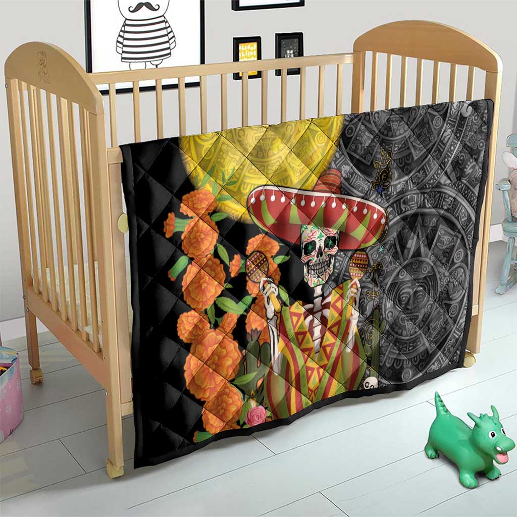 Mexico Dia De Los Muertos Quilt Sugar Skull Sombrero Aztec Pattern - Wonder Print Shop