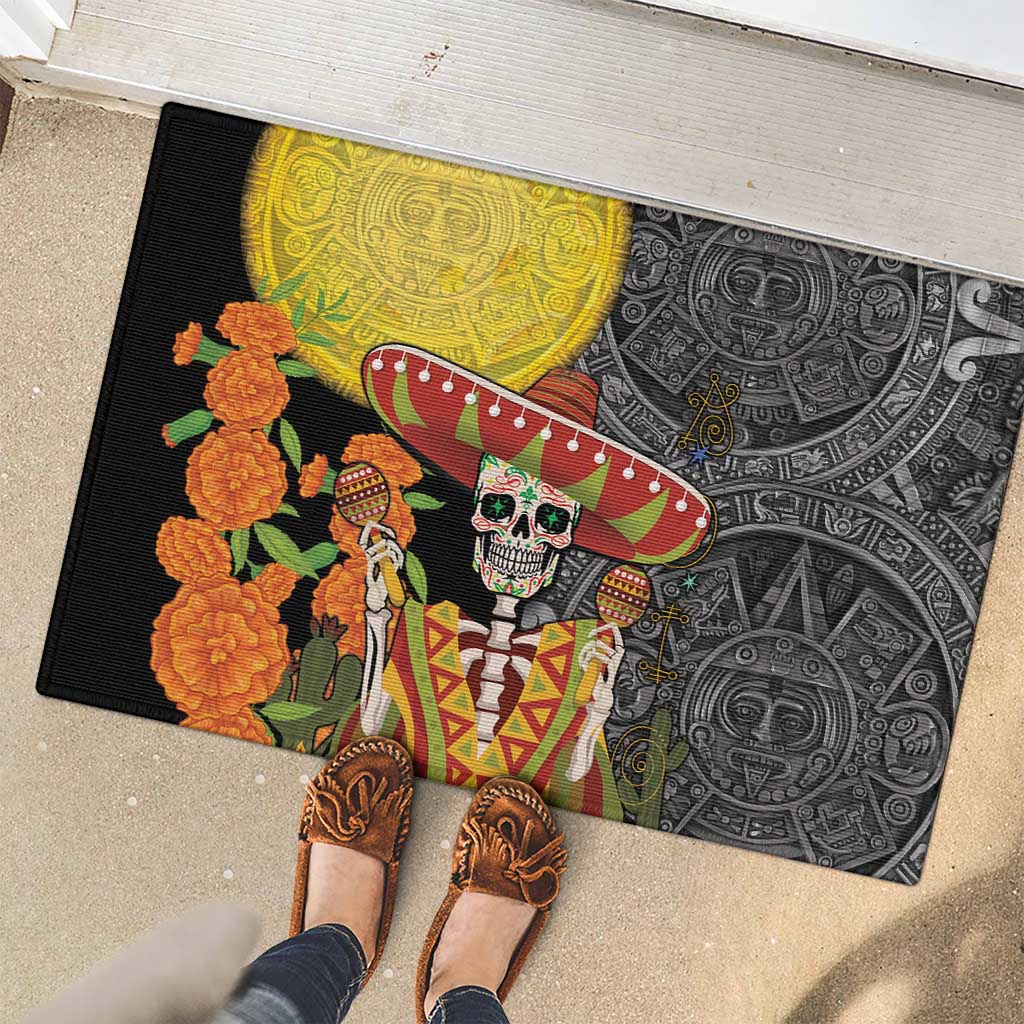 Mexico Dia De Los Muertos Rubber Doormat Sugar Skull Sombrero Aztec Pattern - Wonder Print Shop