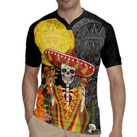 Mexico Dia De Los Muertos Rugby Jersey Sugar Skull Sombrero Aztec Pattern - Wonder Print Shop