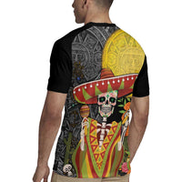Mexico Dia De Los Muertos Rugby Jersey Sugar Skull Sombrero Aztec Pattern - Wonder Print Shop