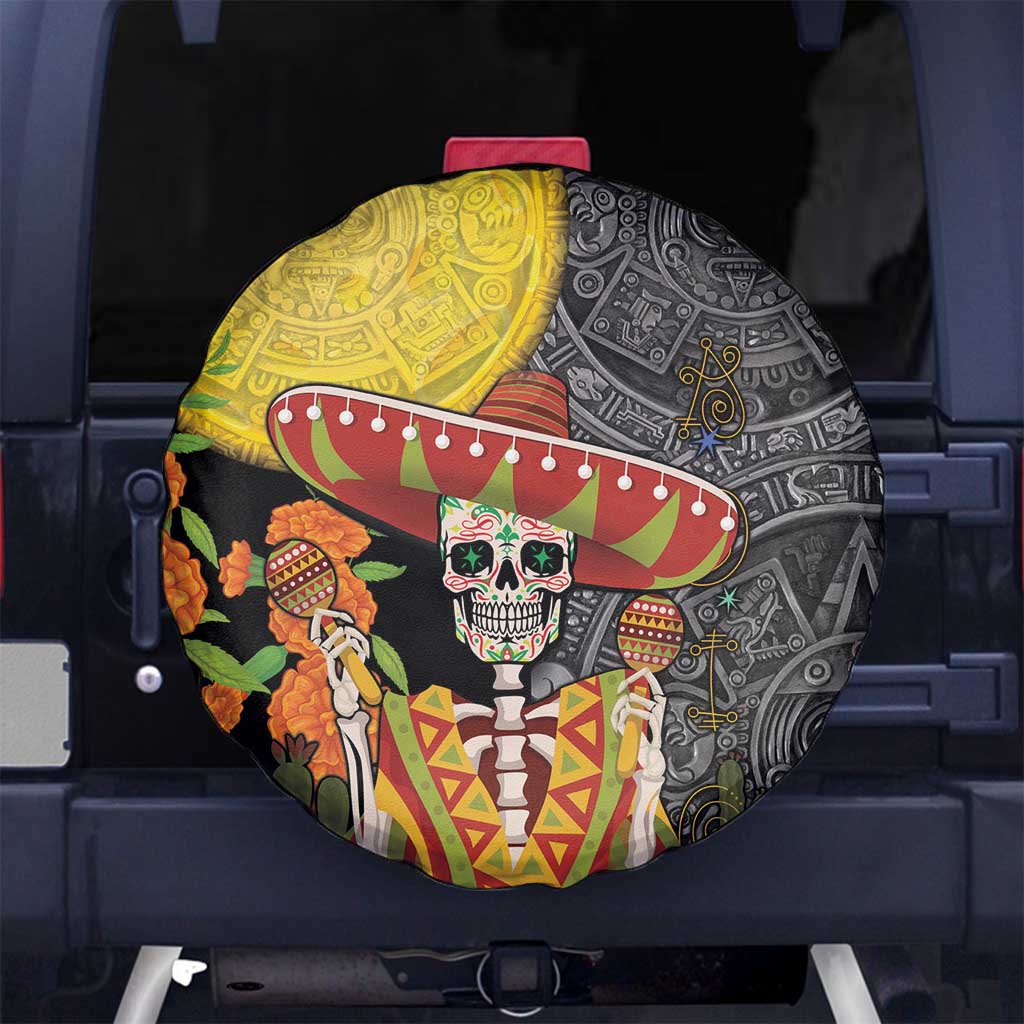 Mexico Dia De Los Muertos Spare Tire Cover Sugar Skull Sombrero Aztec Pattern - Wonder Print Shop