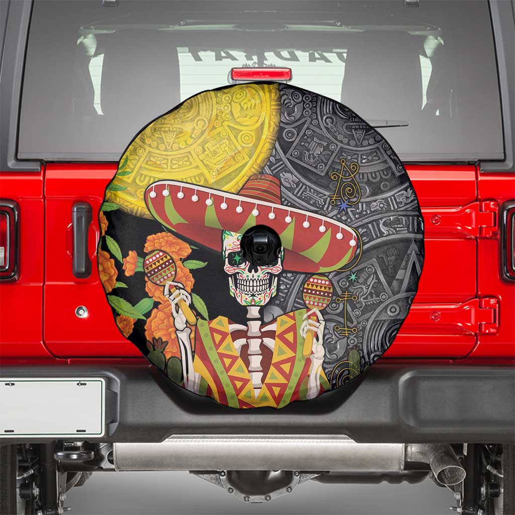 Mexico Dia De Los Muertos Spare Tire Cover Sugar Skull Sombrero Aztec Pattern - Wonder Print Shop