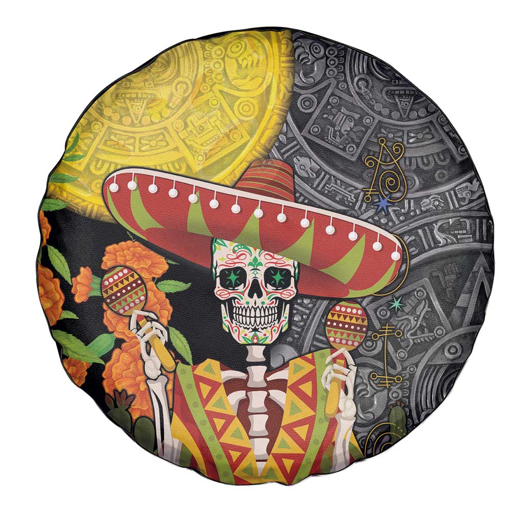 Mexico Dia De Los Muertos Spare Tire Cover Sugar Skull Sombrero Aztec Pattern - Wonder Print Shop