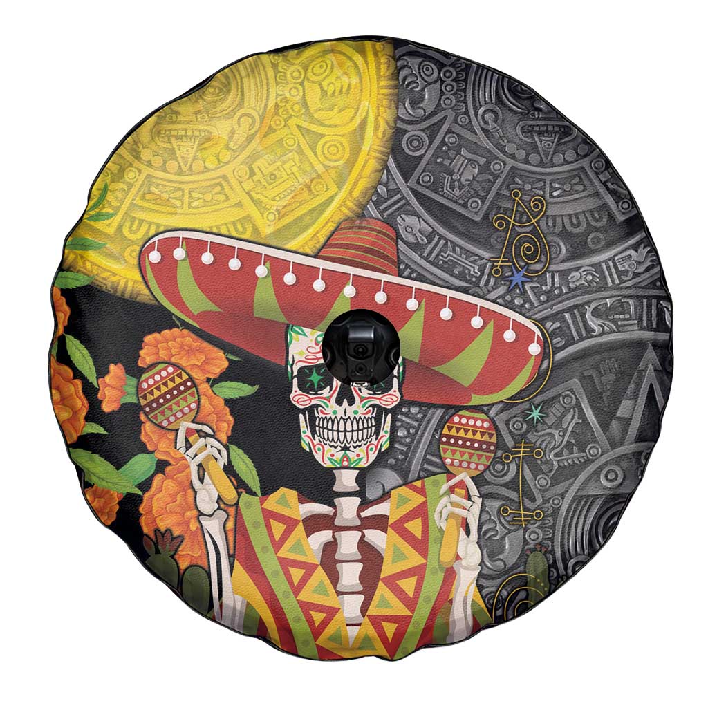 Mexico Dia De Los Muertos Spare Tire Cover Sugar Skull Sombrero Aztec Pattern - Wonder Print Shop