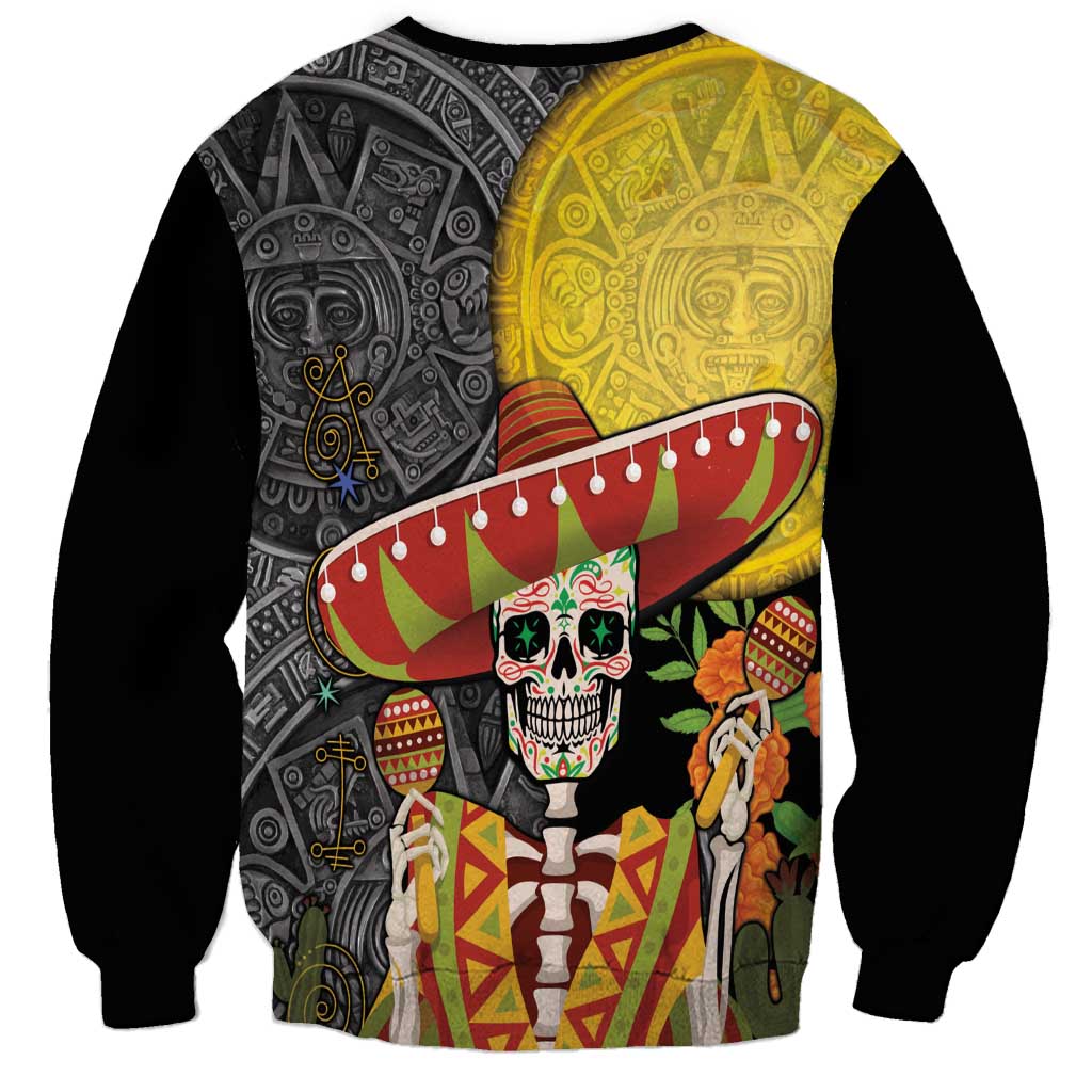 Mexico Dia De Los Muertos Sweatshirt Sugar Skull Sombrero Aztec Pattern - Wonder Print Shop