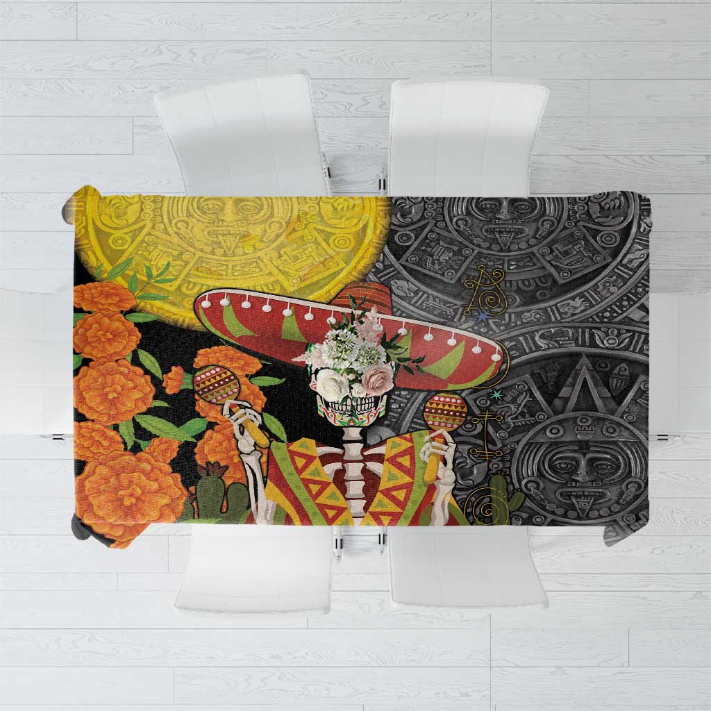 Mexico Dia De Los Muertos Tablecloth Sugar Skull Sombrero Aztec Pattern - Wonder Print Shop