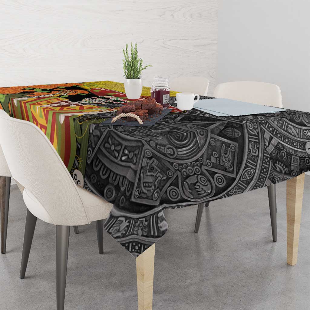 Mexico Dia De Los Muertos Tablecloth Sugar Skull Sombrero Aztec Pattern - Wonder Print Shop