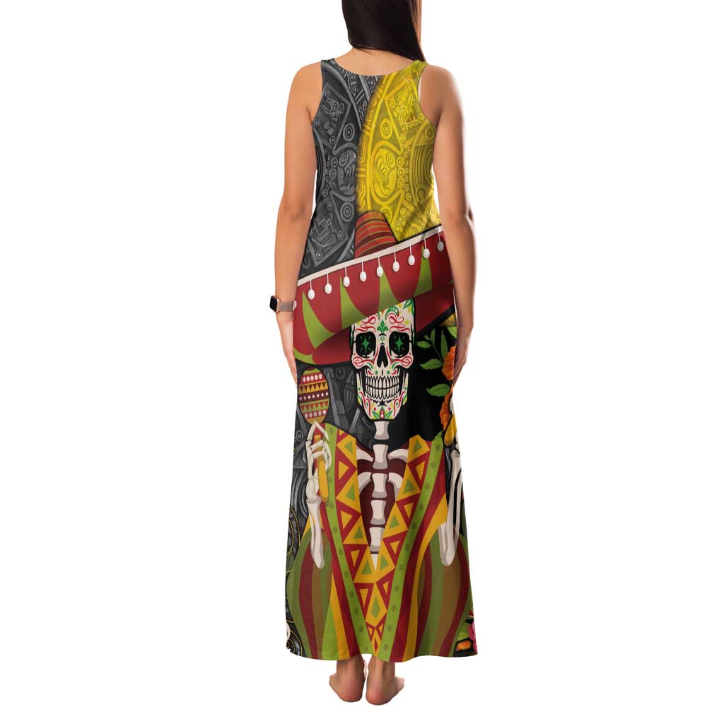 Mexico Dia De Los Muertos Tank Maxi Dress Sugar Skull Sombrero Aztec Pattern - Wonder Print Shop