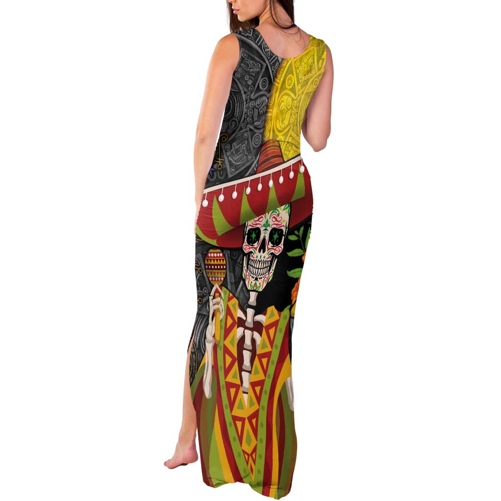 Mexico Dia De Los Muertos Tank Maxi Dress Sugar Skull Sombrero Aztec Pattern - Wonder Print Shop