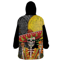 Mexico Dia De Los Muertos Wearable Blanket Hoodie Sugar Skull Sombrero Aztec Pattern - Wonder Print Shop