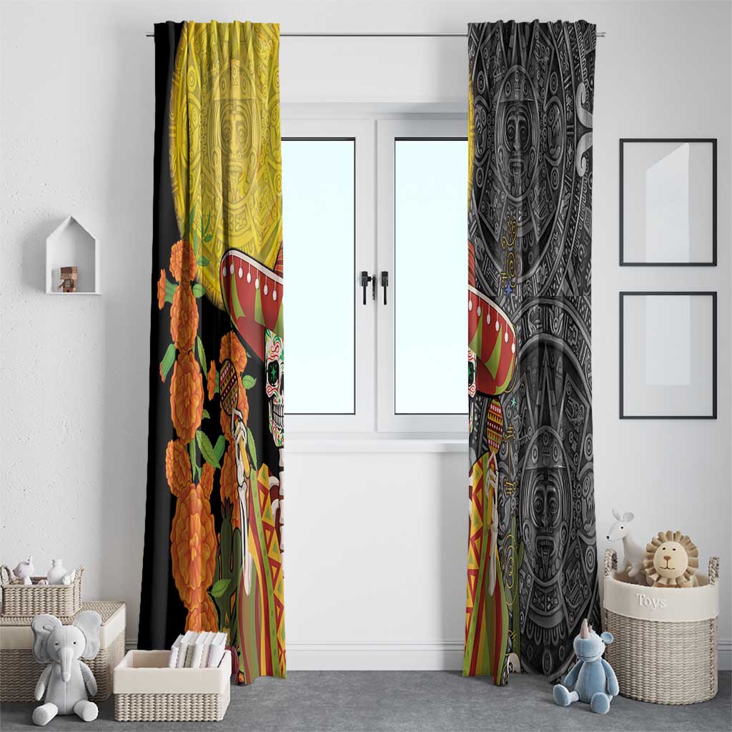 Mexico Dia De Los Muertos Window Curtain Sugar Skull Sombrero Aztec Pattern - Wonder Print Shop