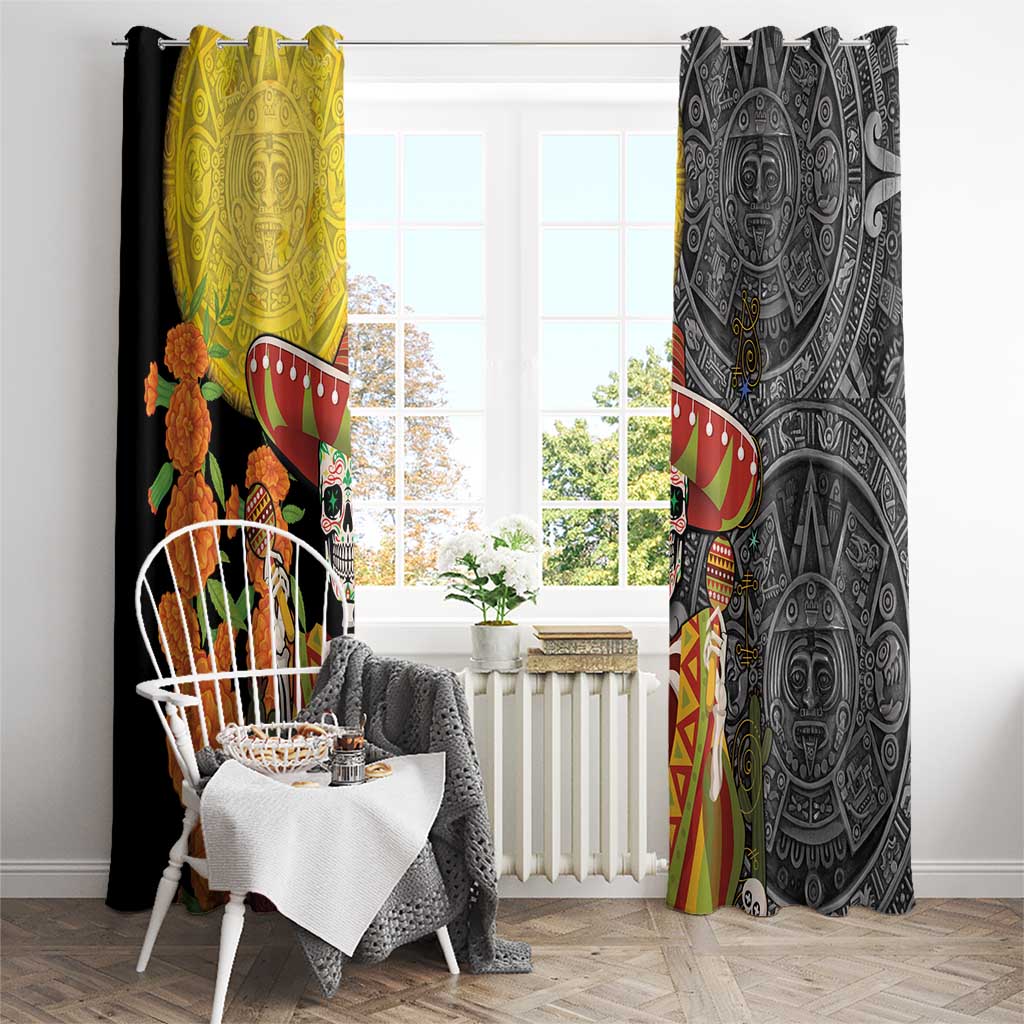 Mexico Dia De Los Muertos Window Curtain Sugar Skull Sombrero Aztec Pattern - Wonder Print Shop