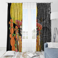 Mexico Dia De Los Muertos Window Curtain Sugar Skull Sombrero Aztec Pattern - Wonder Print Shop