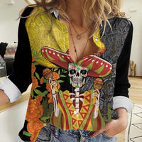 Mexico Dia De Los Muertos Women Casual Shirt Sugar Skull Sombrero Aztec Pattern - Wonder Print Shop
