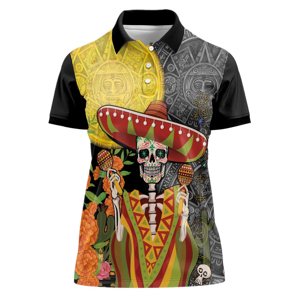 Mexico Dia De Los Muertos Women Polo Shirt Sugar Skull Sombrero Aztec Pattern - Wonder Print Shop