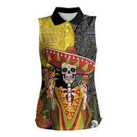 Mexico Dia De Los Muertos Women Sleeveless Polo Shirt Sugar Skull Sombrero Aztec Pattern - Wonder Print Shop