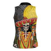 Mexico Dia De Los Muertos Women Sleeveless Polo Shirt Sugar Skull Sombrero Aztec Pattern - Wonder Print Shop