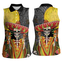 Mexico Dia De Los Muertos Women Sleeveless Polo Shirt Sugar Skull Sombrero Aztec Pattern - Wonder Print Shop