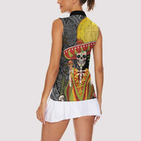 Mexico Dia De Los Muertos Women Sleeveless Polo Shirt Sugar Skull Sombrero Aztec Pattern - Wonder Print Shop