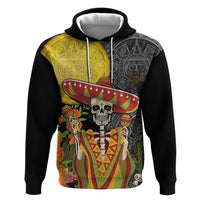 Mexico Dia De Los Muertos Zip Hoodie Sugar Skull Sombrero Aztec Pattern - Wonder Print Shop