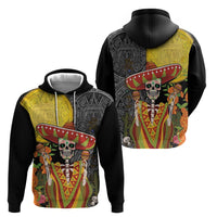Mexico Dia De Los Muertos Zip Hoodie Sugar Skull Sombrero Aztec Pattern - Wonder Print Shop