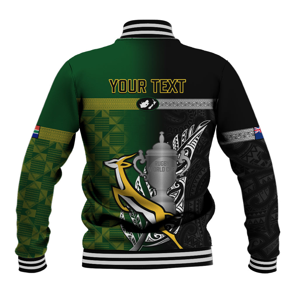 Personalised New Zealand and South Africa Rugby Baseball Jacket 2023 World Cup Final All Black Springboks Together - Wonder Print Shop