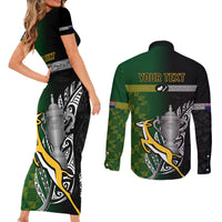 Personalised New Zealand and South Africa Rugby Couples Matching Short Sleeve Bodycon Dress and Long Sleeve Button Shirt 2023 World Cup Final All Black Springboks Together - Wonder Print Shop