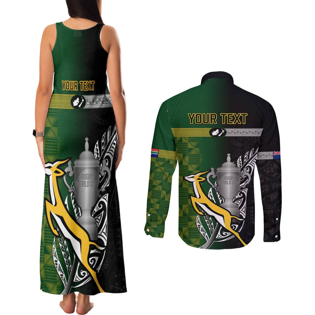 Personalised New Zealand and South Africa Rugby Couples Matching Tank Maxi Dress and Long Sleeve Button Shirt 2023 World Cup Final All Black Springboks Together - Wonder Print Shop