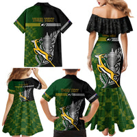 Personalised New Zealand and South Africa Rugby Family Matching Mermaid Dress and Hawaiian Shirt 2023 World Cup Final All Black Springboks Together - Wonder Print Shop