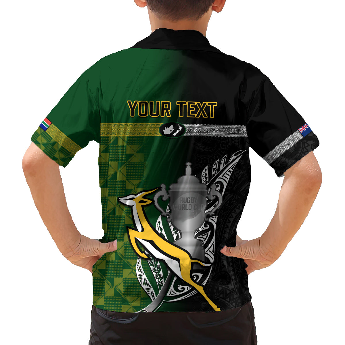 Personalised New Zealand and South Africa Rugby Family Matching Off Shoulder Maxi Dress and Hawaiian Shirt 2023 World Cup Final All Black Springboks Together - Wonder Print Shop