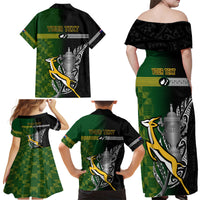 Personalised New Zealand and South Africa Rugby Family Matching Off Shoulder Maxi Dress and Hawaiian Shirt 2023 World Cup Final All Black Springboks Together - Wonder Print Shop