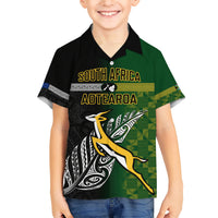 Personalised New Zealand and South Africa Rugby Family Matching Short Sleeve Bodycon Dress and Hawaiian Shirt 2023 World Cup Final All Black Springboks Together - Wonder Print Shop
