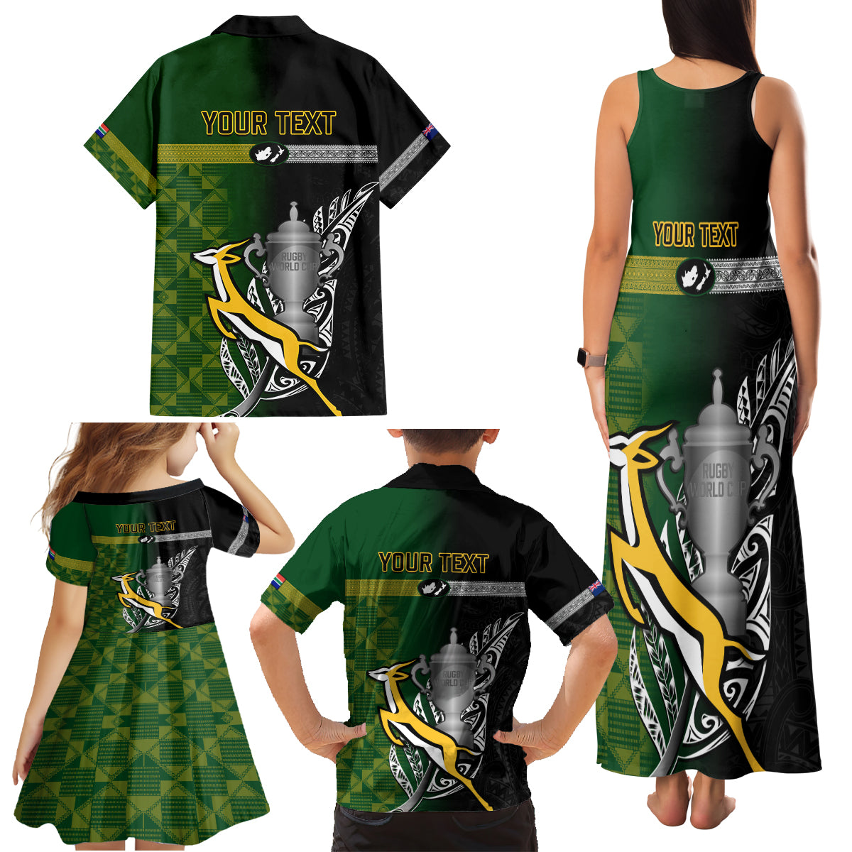Personalised New Zealand and South Africa Rugby Family Matching Tank Maxi Dress and Hawaiian Shirt 2023 World Cup Final All Black Springboks Together - Wonder Print Shop